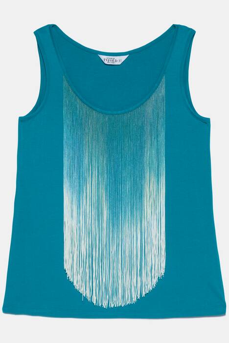 Ombre Fringe Round Neck Stretch Knit Tank