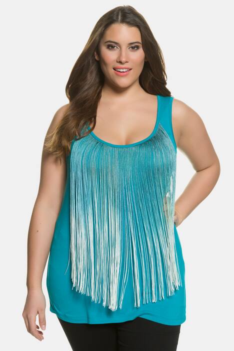 Ombre Fringe Round Neck Stretch Knit Tank