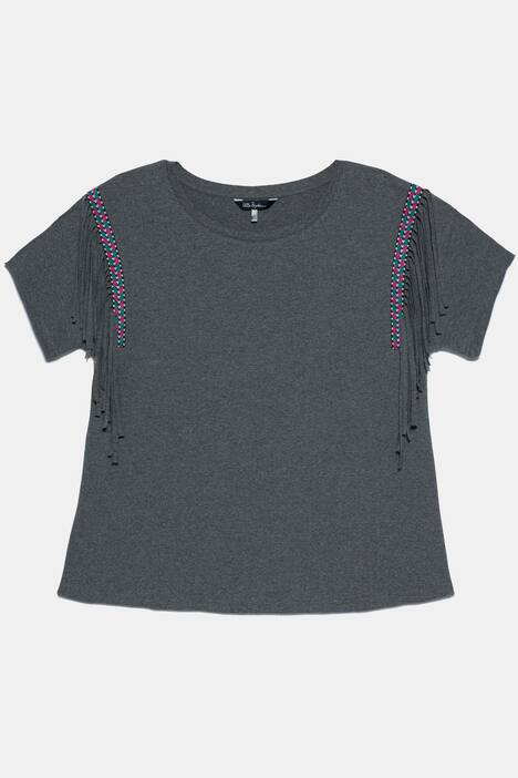 T-Shirt, Ethnoborte, Oversized, lange Jerseyfransen