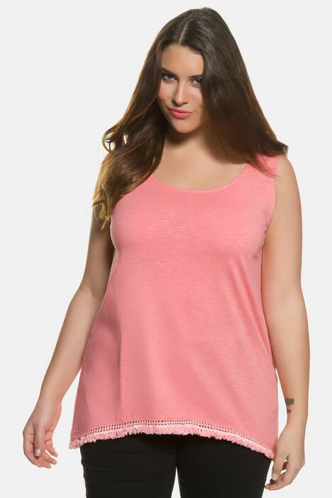 Fringe Border Round Neck Cuvered Hem Tank