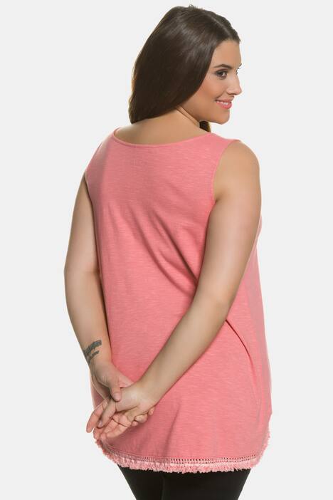 Fringe Border Round Neck Cuvered Hem Tank