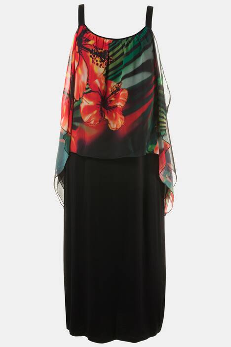 Strandkleid, Exotikdruck, Jersey, Chiffon-Oberlage