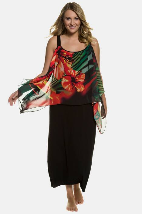 Strandkleid, Exotikdruck, Jersey, Chiffon-Oberlage