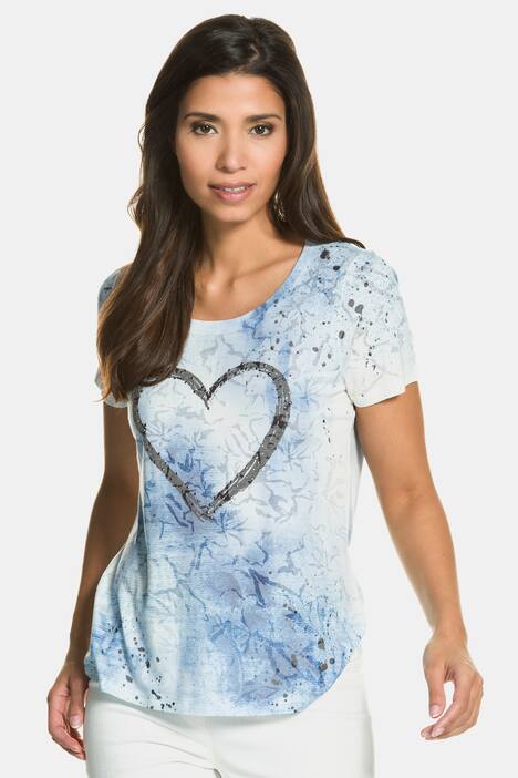 T-Shirt, Herzmotiv, feine Ausbrenner-Qualität