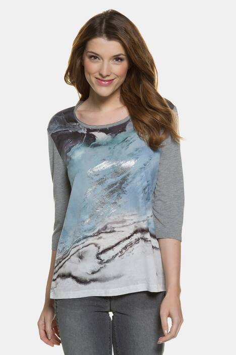 Shirt, Fantasie-Druck, 3/4-Arm, Materialmix