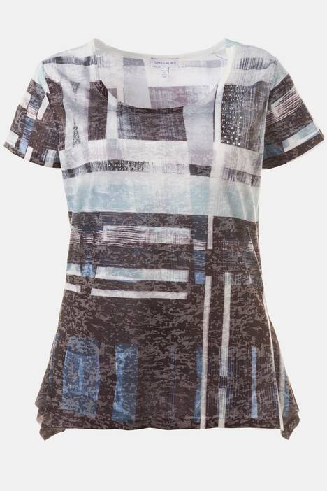 T-Shirt, geometrischer Druck, A-Linie, Glitzersteine
