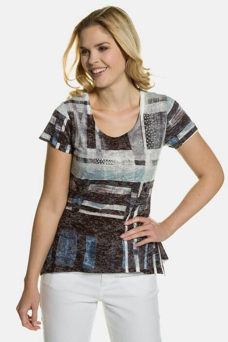 T-Shirt, geometrischer Druck, A-Linie, Glitzersteine