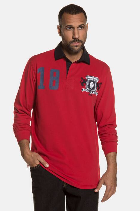 18 Number Contrast Collar Long Sleeve Polo T-shirt