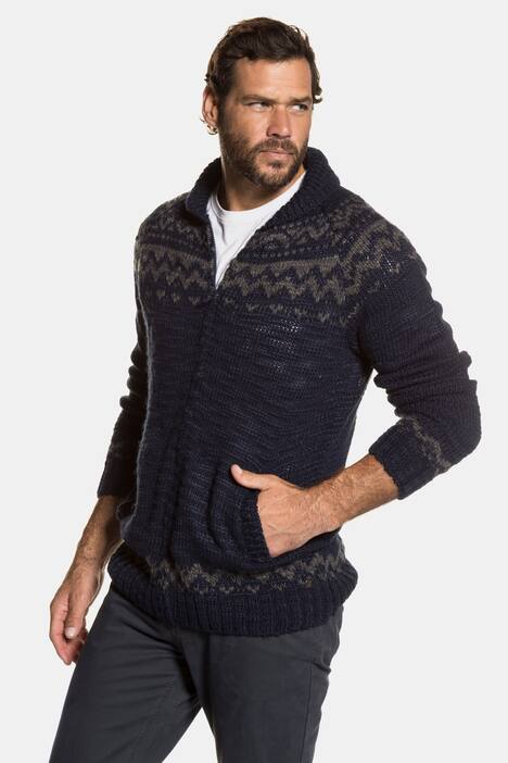 Strickjacke, Norwegermuster, Schalkragen, Zipper
