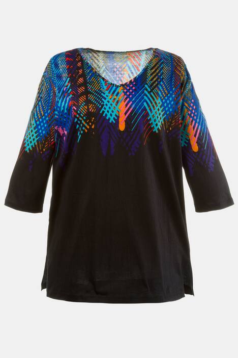 Graphic Top Border Print V-Neck Cotton Knit Tunic