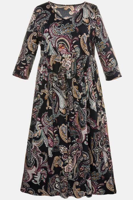 Jerseykleid, Paisleymuster, A-Linie, gekräuselte Quernaht