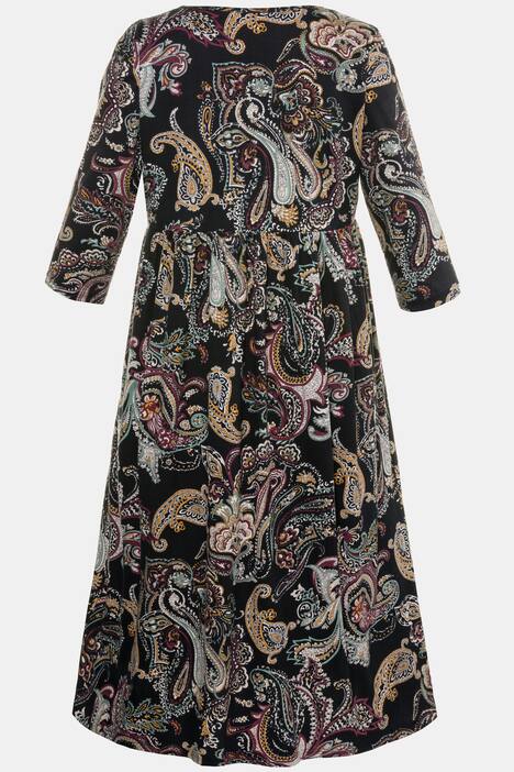 Jerseykleid, Paisleymuster, A-Linie, gekräuselte Quernaht