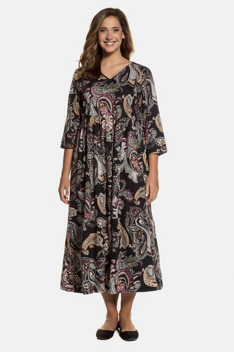 Jerseykleid, Paisleymuster, A-Linie, gekräuselte Quernaht
