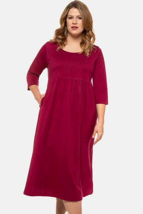 Empire Gathered Round Neck Cotton Knit Dress