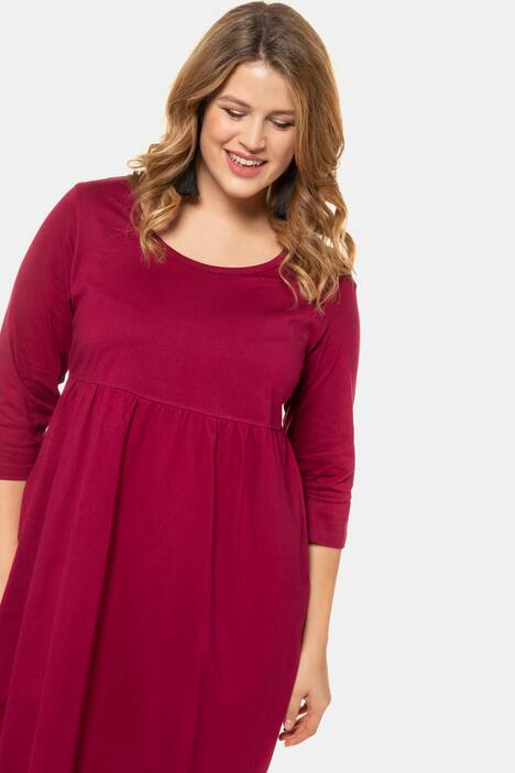 Empire Gathered Round Neck Cotton Knit Dress