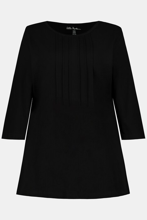 Pintuck Swing Round Neck Cotton Knit Tunic
