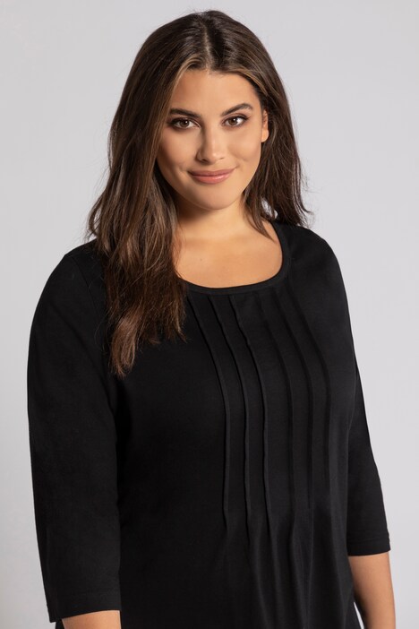 Pintuck Swing Round Neck Cotton Knit Tunic