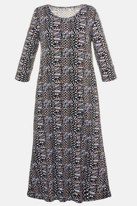 Kleid, gemusterter Jersey, 3/4-Ärmel, A-Line