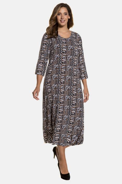 Kleid, gemusterter Jersey, 3/4-Ärmel, A-Line
