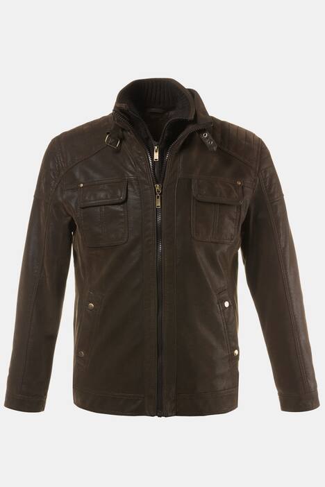 Leder-Optikjacke, Biker, Stehkragen, Zipper, Steppfutter