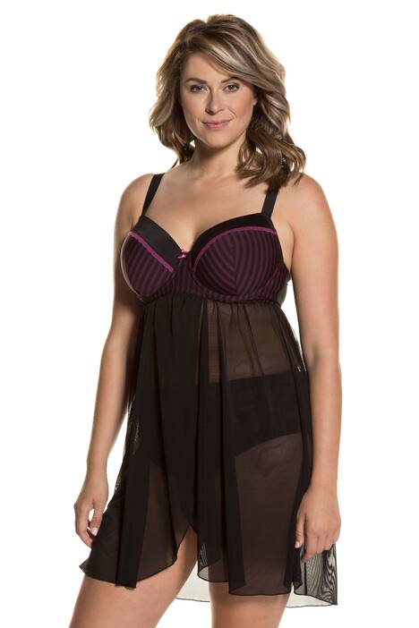 Pink Stripe Adjustable Sheer Bottom Babydoll