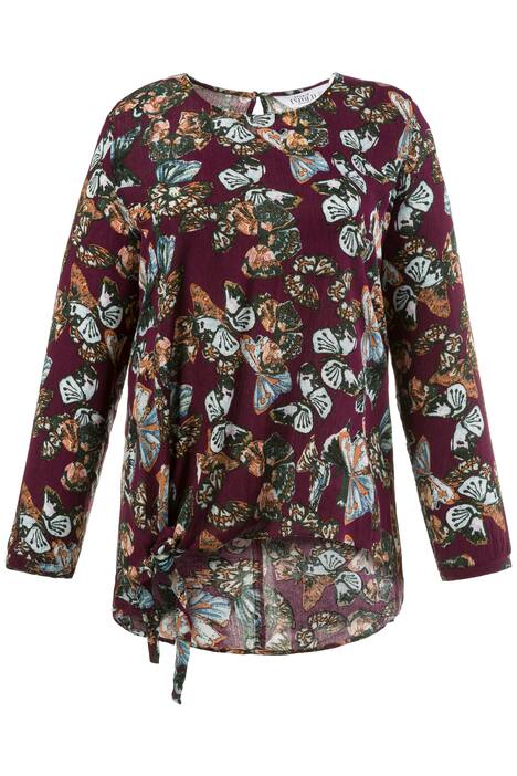 Butterfly Print Round Neck Long Sleeve Blouse