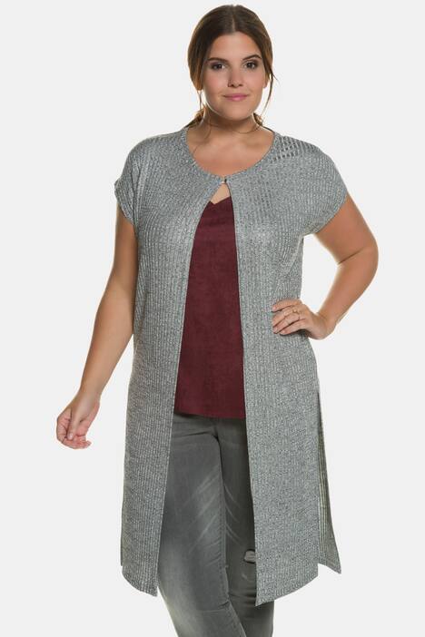 Longweste, Metallic-Effekt, weicher Rippstrick