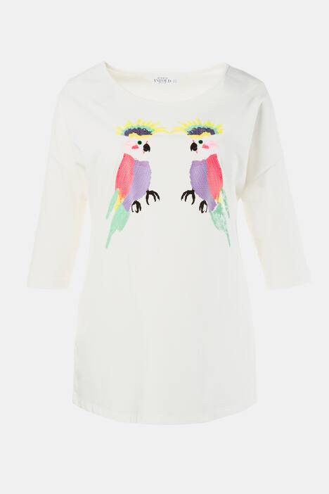 T-Shirt, Pailletten-Papageien, Rundhalsausschnitt