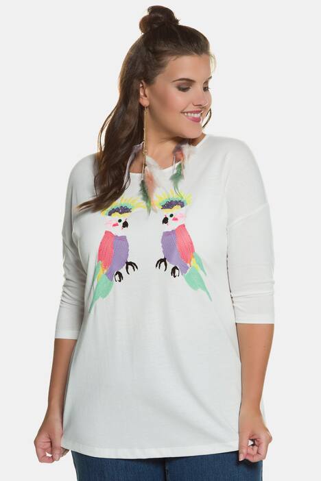 T-Shirt, Pailletten-Papageien, Rundhalsausschnitt