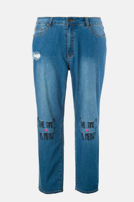 Embroidered Knee 5 Pocket Girlfriend Fit Stretch Jeans