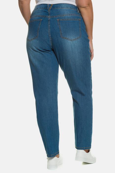 Embroidered Knee 5 Pocket Girlfriend Fit Stretch Jeans