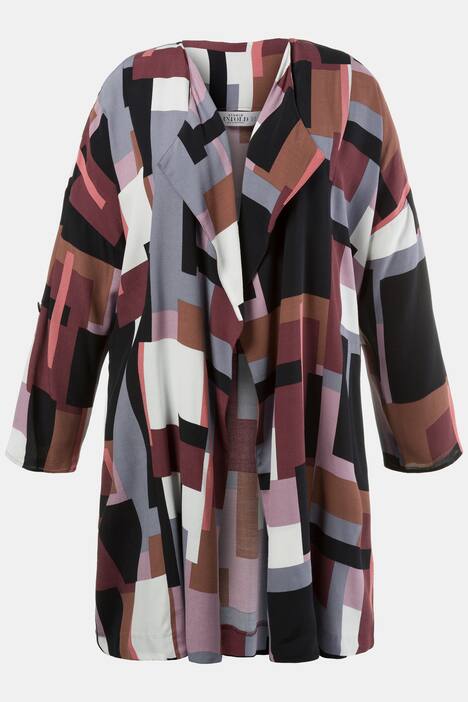 Graphic Print Open Front Long Viscose Blouse