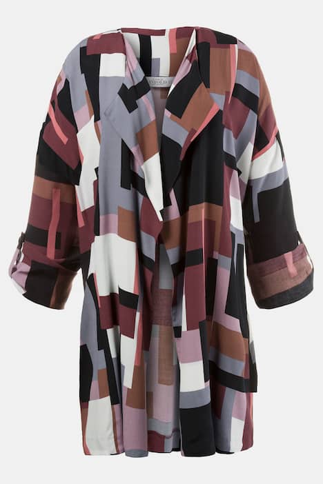 Graphic Print Open Front Long Viscose Blouse