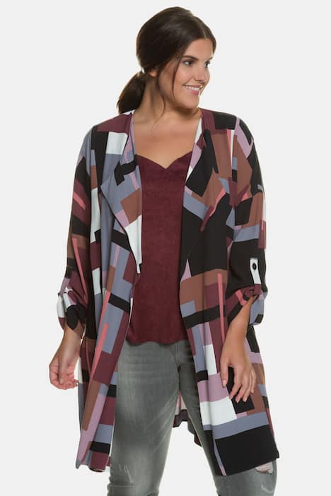 Graphic Print Open Front Long Viscose Blouse
