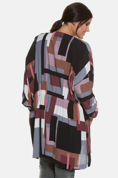 Graphic Print Open Front Long Viscose Blouse