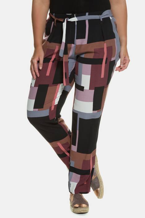 7/8-Hose, Grafikmuster, High-Waist-Form, Bundfalten