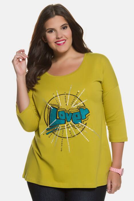 Shirt, LOVER-Stickerei, Oversized, Pailletten