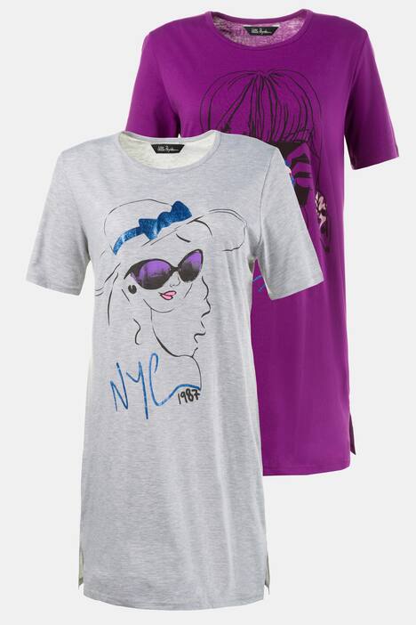 2 Pack of Cotton Short Sleeve Sleep Tees - Lady Face