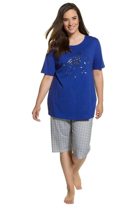Bird Print Short Sleeve Short Cotton Knit Pajama Set