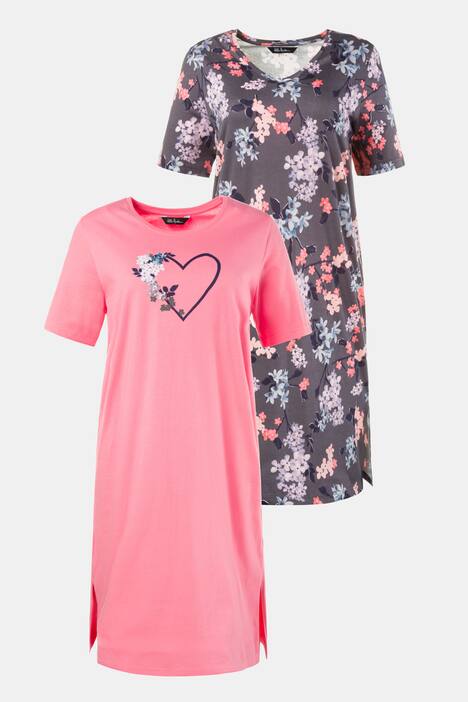 Bigshirts, 2er-Pack, Herz/Blumen, Baumwolle