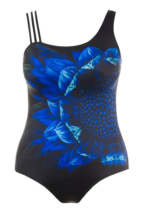Blue Floral Front Print Lined Swimsuit