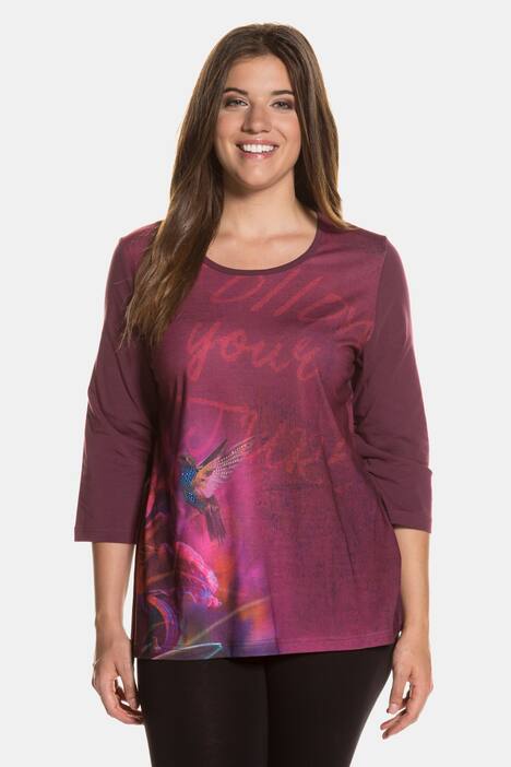 Shirt, Schrift-/Vogelmotiv, Ziersteine, 3/4-Arm