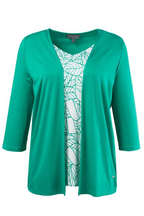 Leaf Print Inset 2 in 1 Knit Three Quarter Sleeve Top