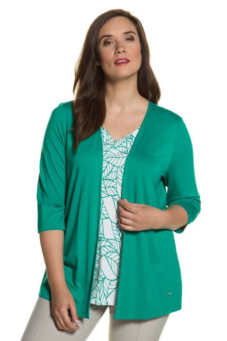 Leaf Print Inset 2 in 1 Knit Three Quarter Sleeve Top