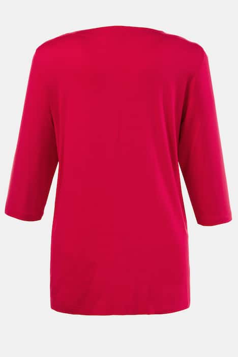 2 in 1 Inset Flock Dot Print Three Quarter Sleeeve Knit Top