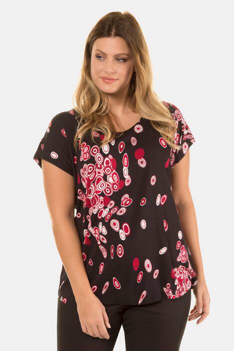 Abstract Circle In Circle Print Stretch Knit Top