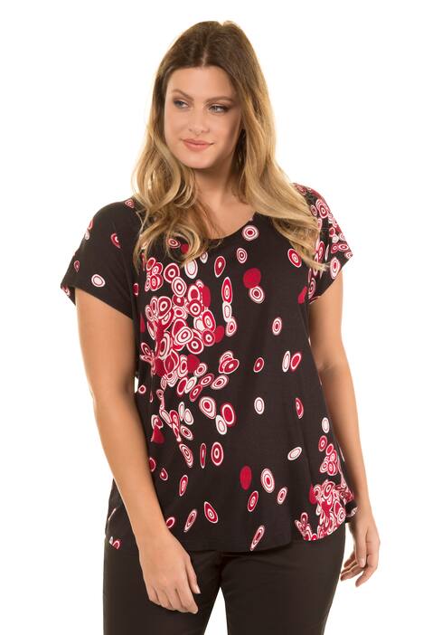 Abstract Circle In Circle Print Stretch Knit Top