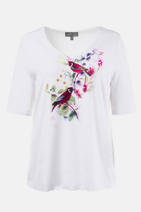 Embroidery Bird Design Classic Fit Stretch Knit Top