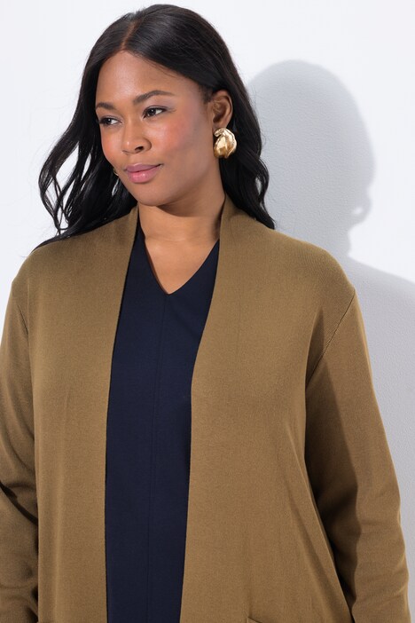 Cardigan, lange, open model, zacht fijn breiwerk