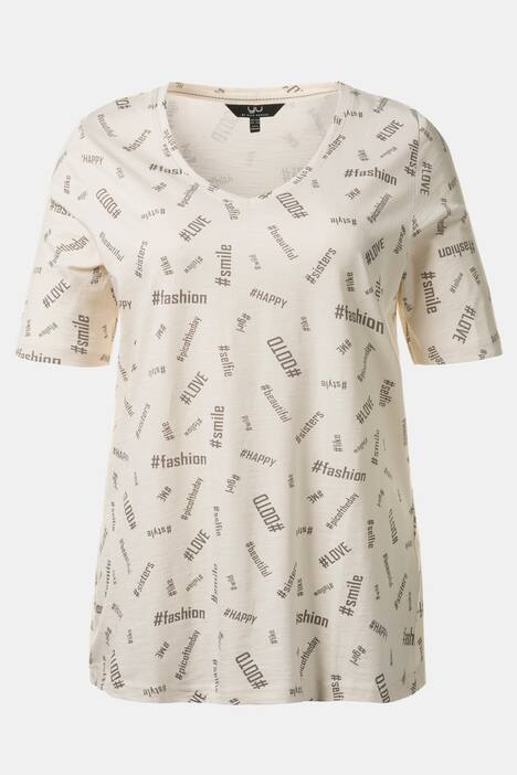 T-Shirt, Hashtag-Muster, V-Ausschnitt, reine Baumwolle